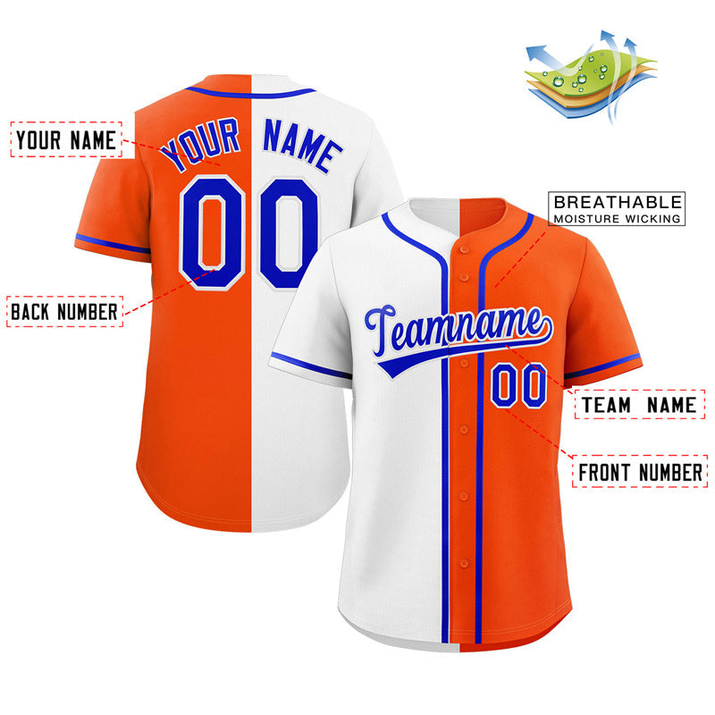 Custom Orange White-Royal Split Fashion Authentic Baseball Jersey