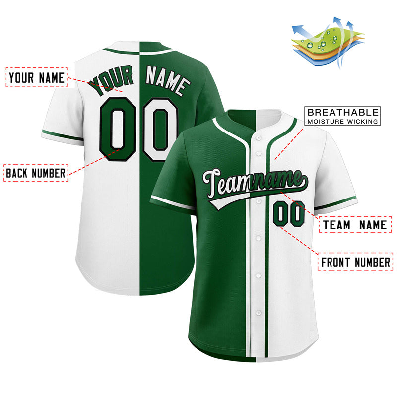 Maillot de baseball personnalisé, blanc, vert-noir, crochet fendu, mode authentique