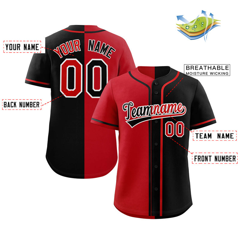 Custom Black Red-White Hook Split Fashion Authentic Baseball Jersey