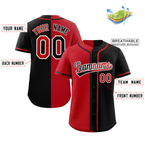 Custom Black Red-White Hook Split Fashion Authentic Baseball Jersey