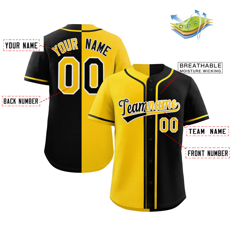 Custom Black Yellow-White Hook Split Fashion Authentic Baseball Jersey