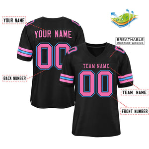 Custom Black Pink-Powder Blue Classic Style Authentic Football Jersey