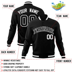 Custom Black Black-White Classic Style Varsity Full-Snap Letterman Jacket