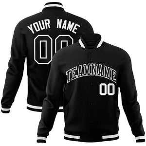 Custom Black Black-White Classic Style Varsity Full-Snap Letterman Jacket