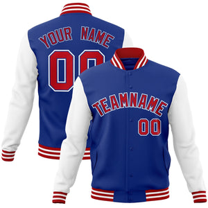 Veste Letterman Varsity Full-Snap Custom Royal Red-Royal Raglan Sleeves