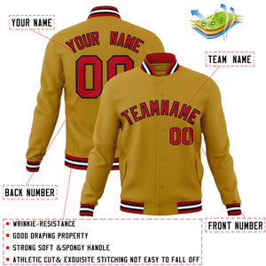 Custom Old Gold Red-Black Classic Style Varsity Full-Snap Letterman Jacket