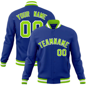 Veste Letterman personnalisée Royal Neon vert-blanc de style classique