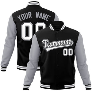 Veste Letterman Varsity Full-Snap à manches raglan personnalisées noir blanc-noir