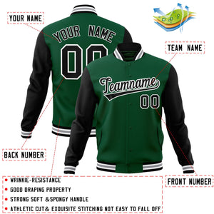 Custom Green Black-White Raglan Sleeves Varsity Full-Snap Letterman Jacket