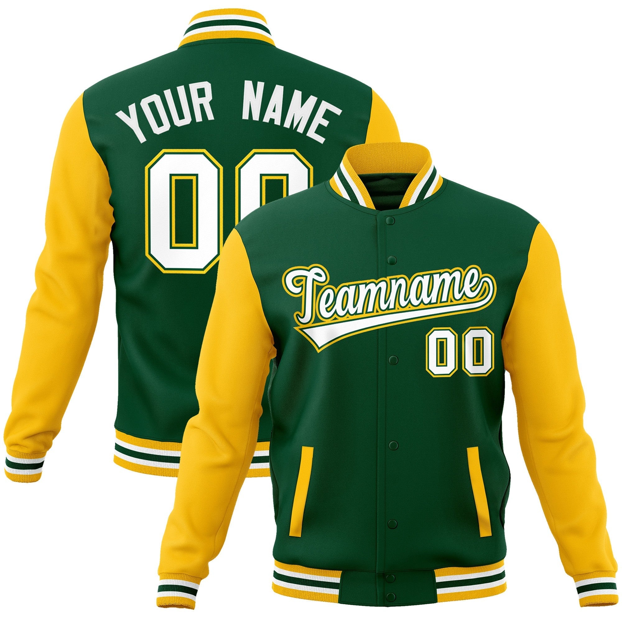 custom green and yellow varsity baseball jacket