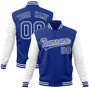 Veste Letterman Varsity à manches raglan Royal Royal-White personnalisée