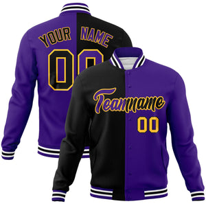 Veste de mode fendue bicolore personnalisée noir violet-violet Varsity Letterman