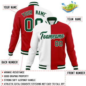 Veste de mode fendue bicolore personnalisée blanc rouge-vert Varsity Full-Snap Letterman