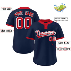 Custom Navy Red Classic Style Authentic Two-Button Baseball Jersey