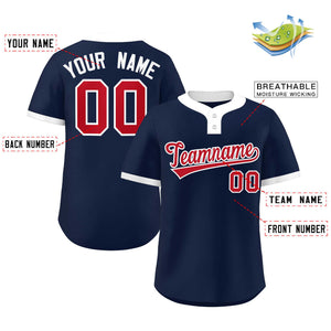 Custom Navy Red-White Classic Style Authentic Two-Button Baseball Jersey