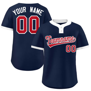 Custom Navy Red-White Classic Style Authentic Two-Button Baseball Jersey