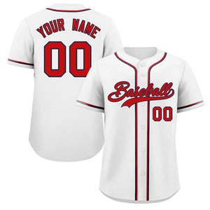 Custom White Red-Navy Classic Style Authentic Baseball Jersey