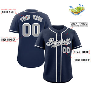 Custom Navy Gray-White Classic Style Authentic Baseball Jersey