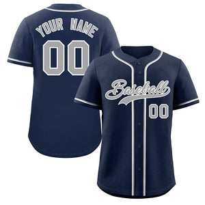 Custom Navy Gray-White Classic Style Authentic Baseball Jersey