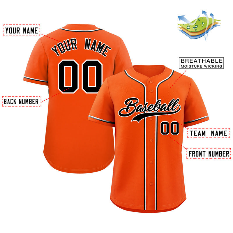 Maillot de baseball authentique de style classique orange noir-blanc personnalisé