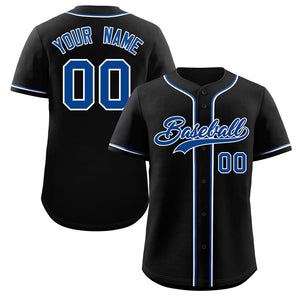 Maillot de baseball authentique de style classique noir royal-blanc personnalisé