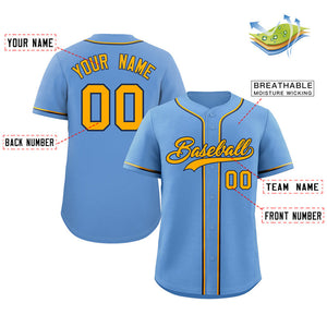 Custom Powder Blue Yellow-Navy Classic Style Authentic Baseball Jersey