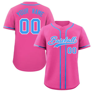 Maillot de baseball authentique de style classique rose poudre bleu-blanc personnalisé