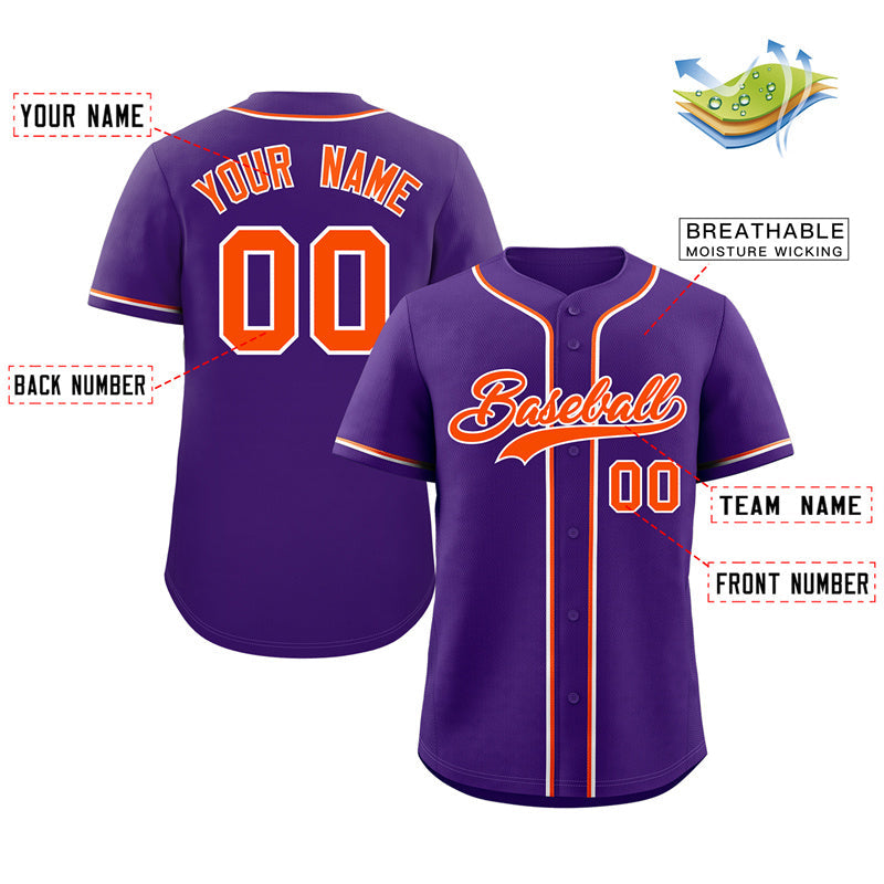 Custom Purple Orange-White Classic Style Authentic Baseball Jersey