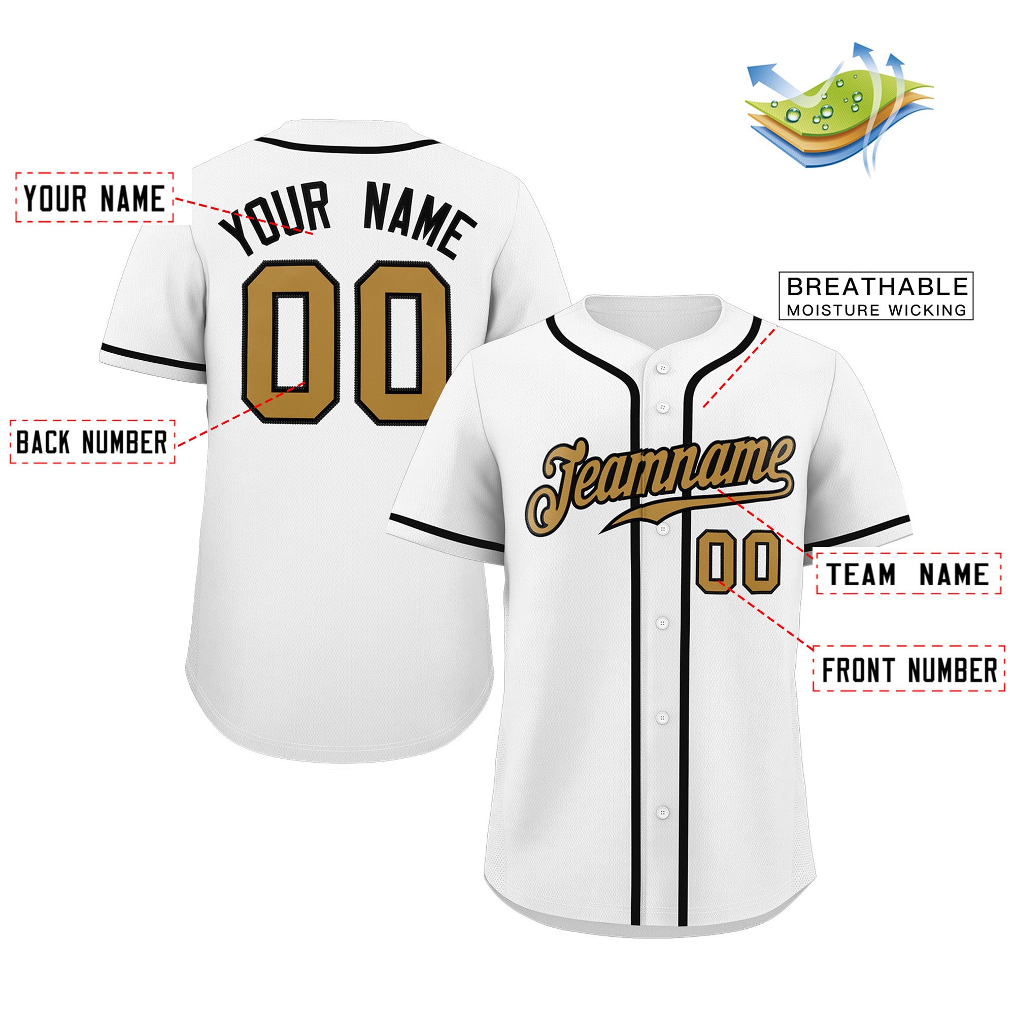 Custom White Old Gold-Black Classic Style Authentic Baseball Jersey