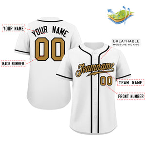 Custom White Old Gold-Black Classic Style Authentic Baseball Jersey