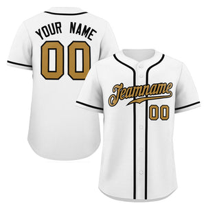 Custom White Old Gold-Black Classic Style Authentic Baseball Jersey