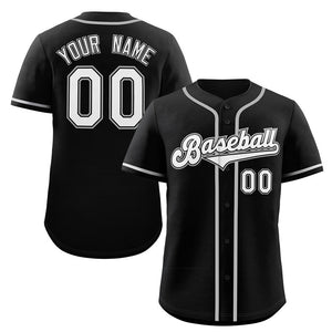 Maillot de baseball authentique de style classique noir blanc-gris personnalisé