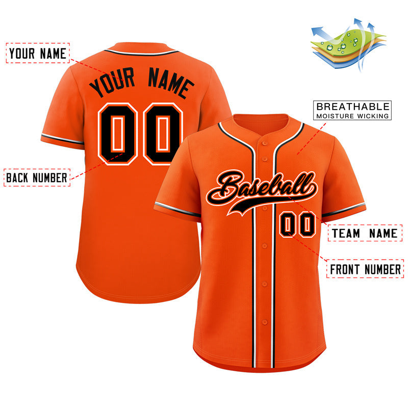 Maillot de baseball authentique de style classique orange noir-blanc personnalisé