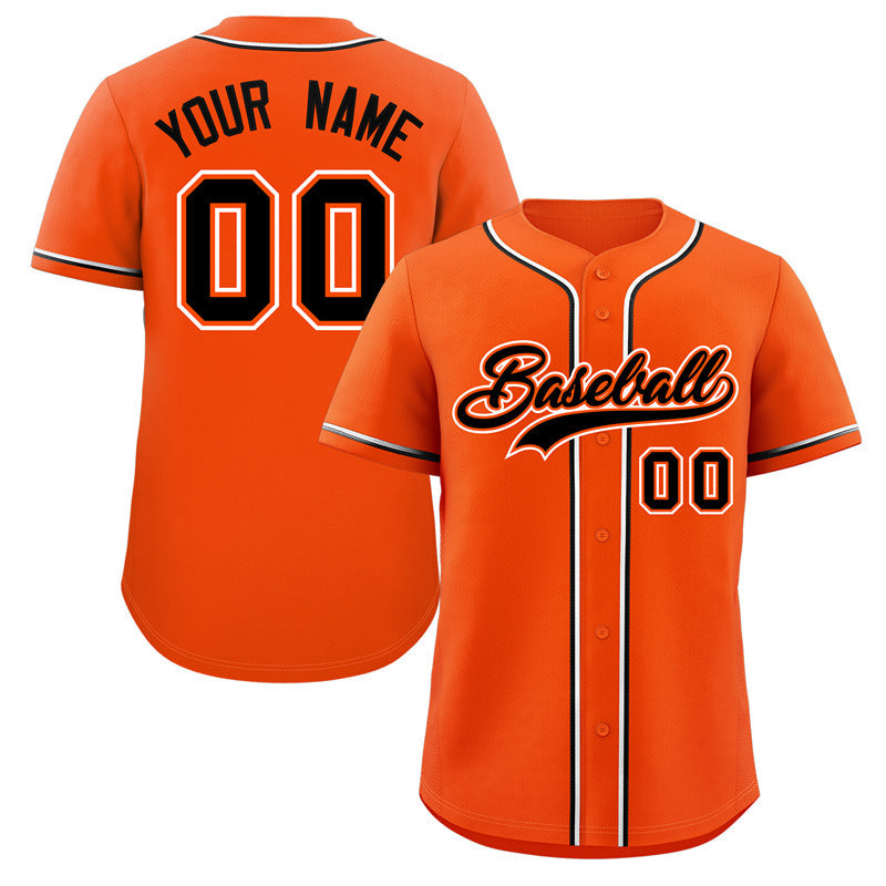 Maillot de baseball authentique de style classique orange noir-blanc personnalisé