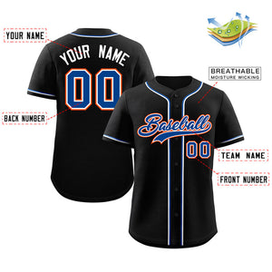 Maillot de baseball authentique de style classique noir royal-orange personnalisé