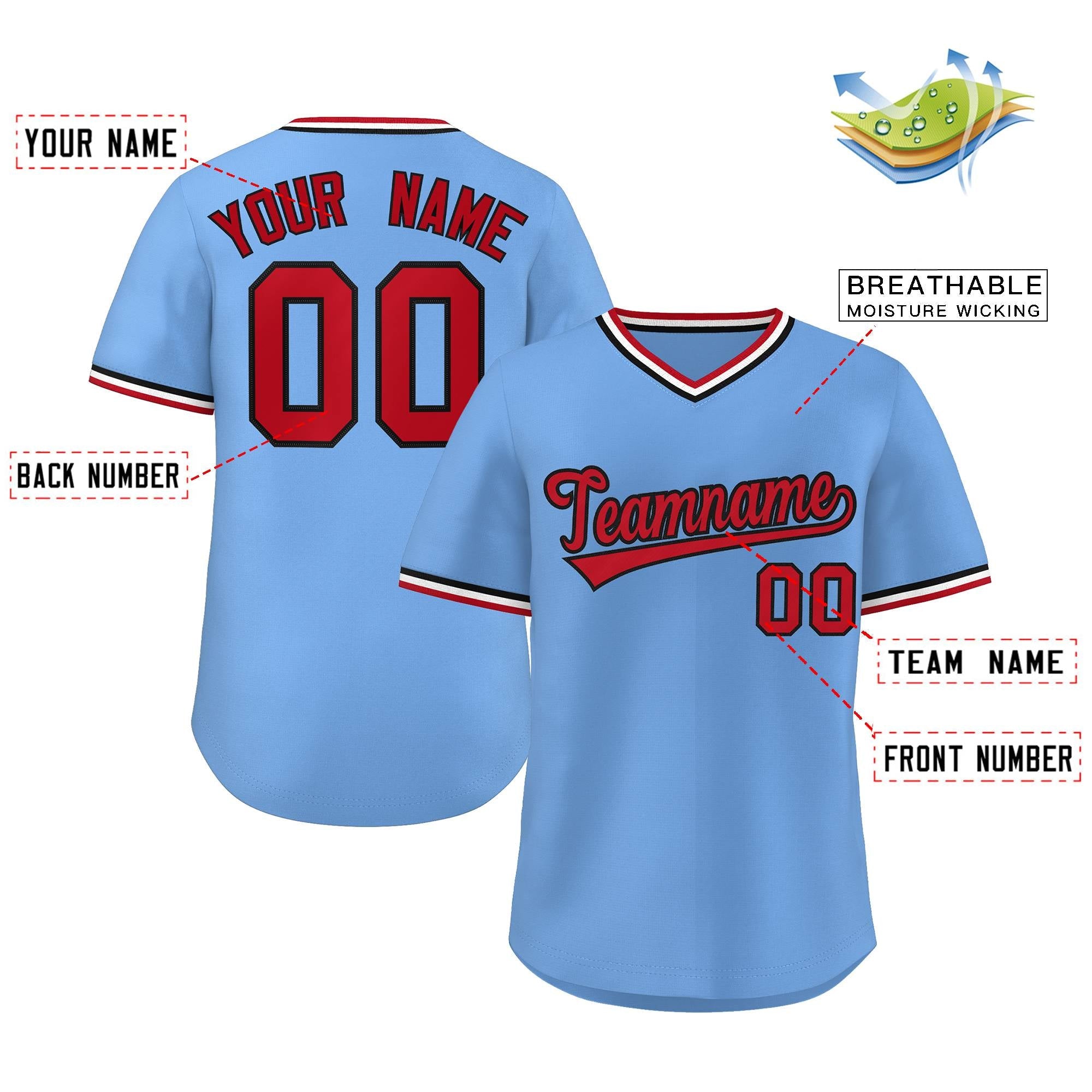 Maillot de Baseball personnalisé, bleu clair, rouge-blanc, Style classique, pull authentique pour l'extérieur