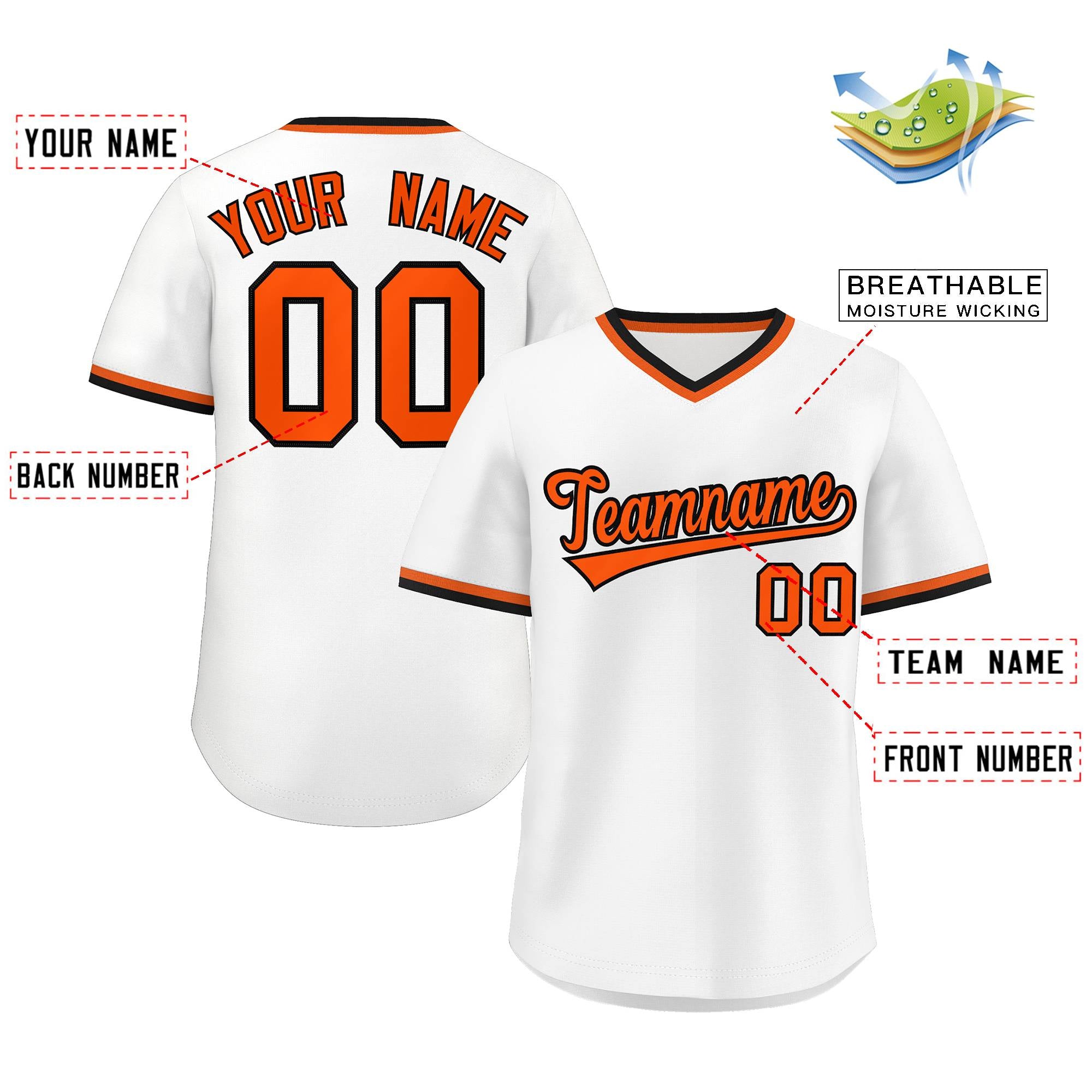 Custom White Orange Classic Style Outdoor Authentic Pullover Baseball Jersey