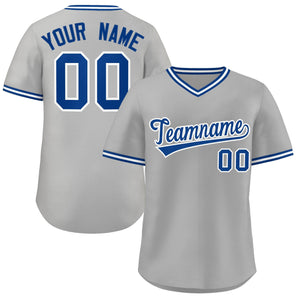 Maillot de Baseball authentique, personnalisé, gris Royal-blanc, Style classique, pour l'extérieur, pull-over