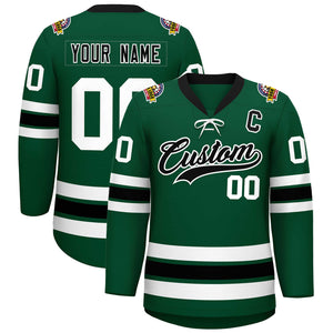 Custom Green Black-White Lace-Up Neck Hockey Jersey