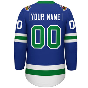 Custom Royal Kelly Green-White Lace-Up Neck Hockey Jersey