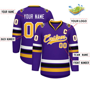 Maillot de hockey de style classique violet or-blanc personnalisé