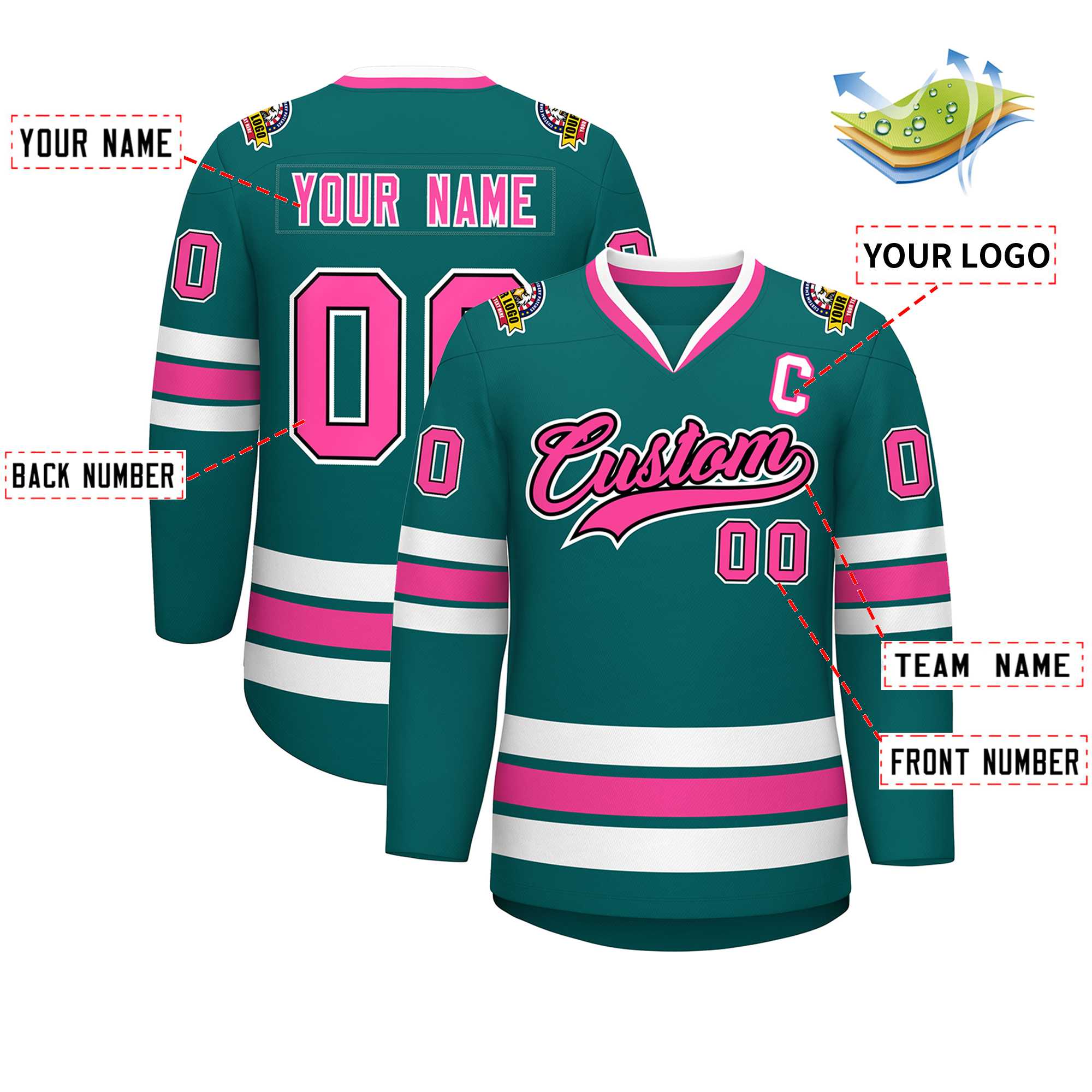 Maillot de hockey de style classique personnalisé Aqua Pink Noir-Blanc