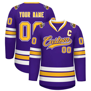 Custom Purple Gold Purple-White Classic Style Hockey Jersey