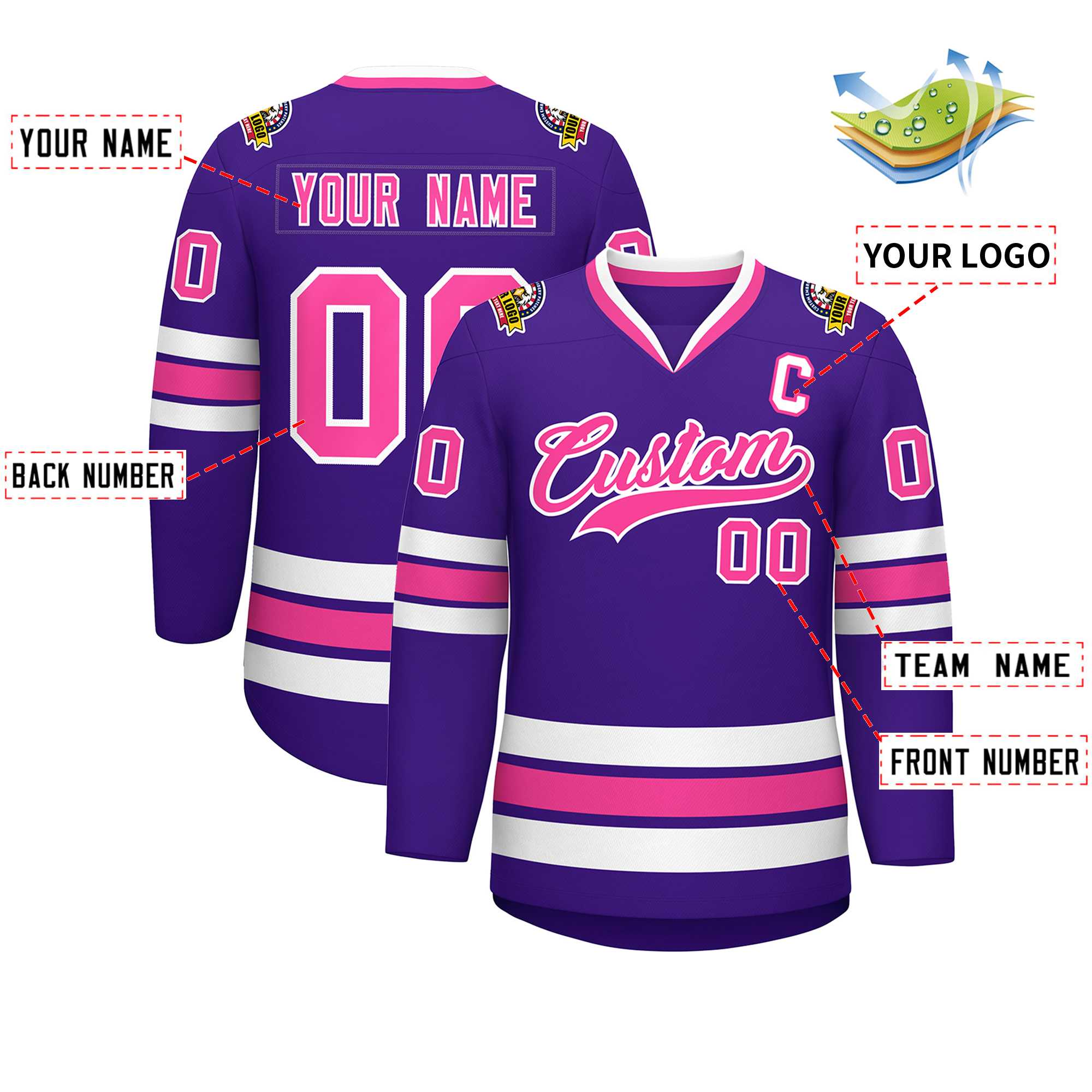 Custom Purple Pink-White Classic Style Hockey Jersey