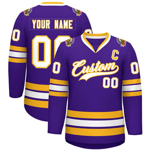 Custom Purple White-Gold Classic Style Hockey Jersey