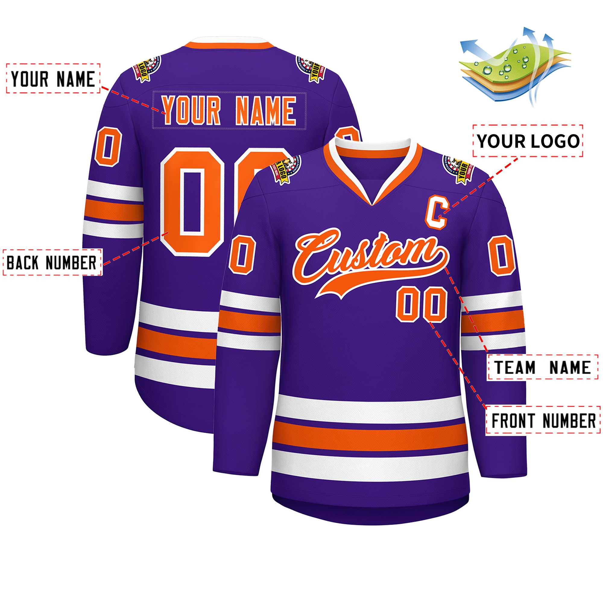 Custom Purple Orange-White Classic Style Hockey Jersey