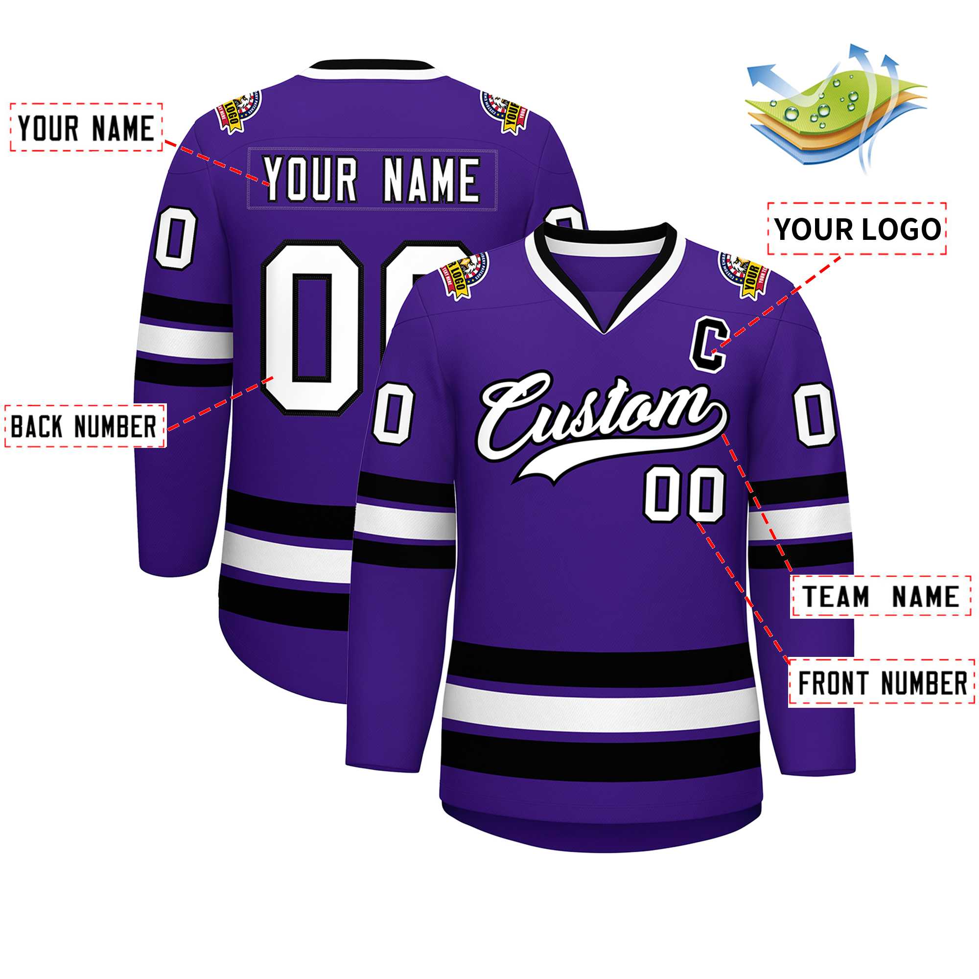 Custom Purple White-Black Classic Style Hockey Jersey