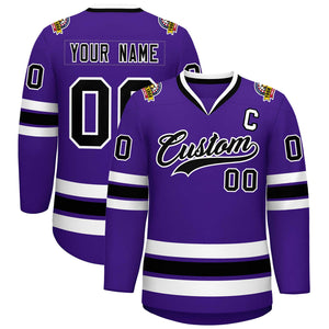 Custom Purple Black-White Classic Style Hockey Jersey