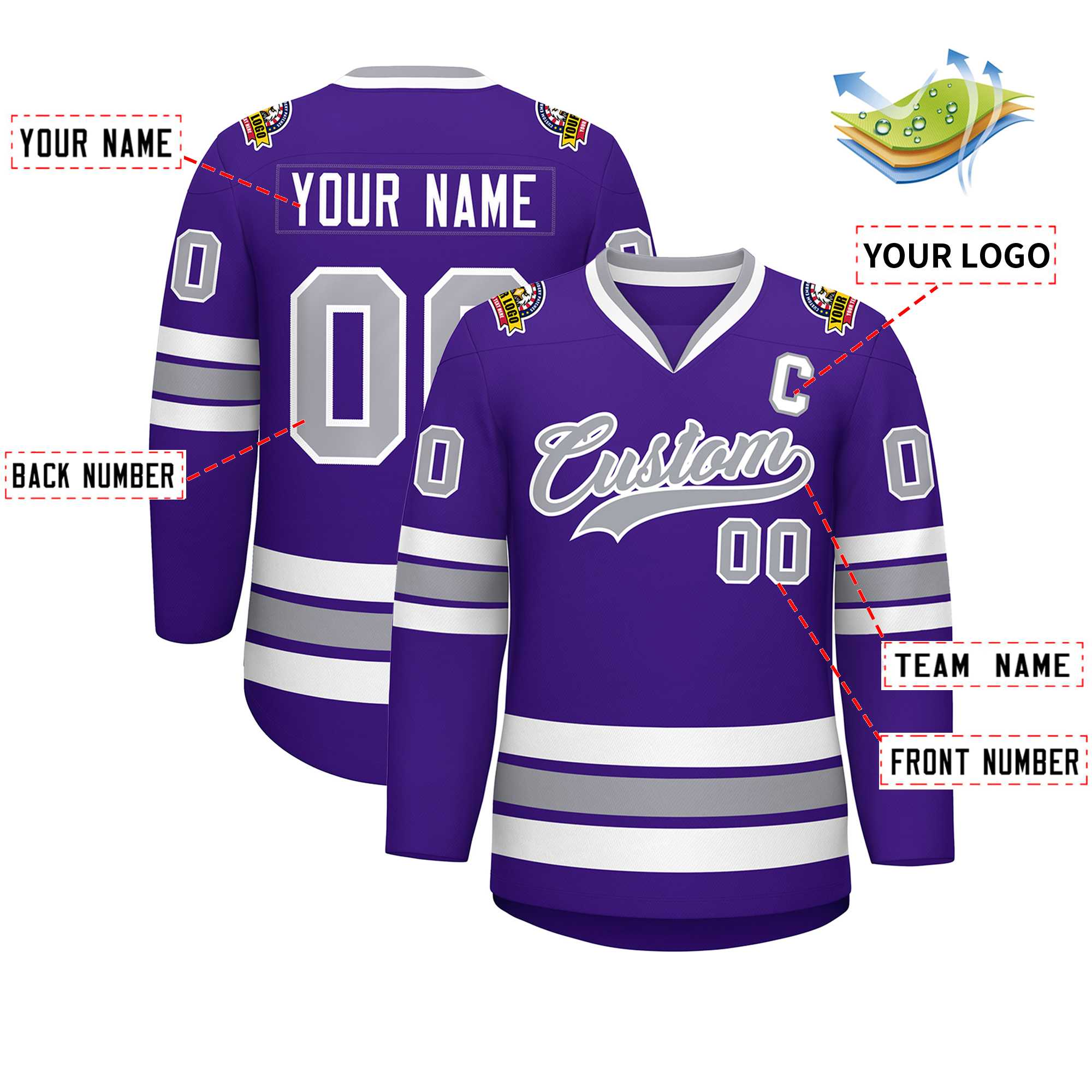 Custom Purple Gray-White Classic Style Hockey Jersey