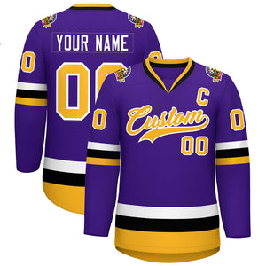 Maillot de hockey de style classique violet or-blanc personnalisé